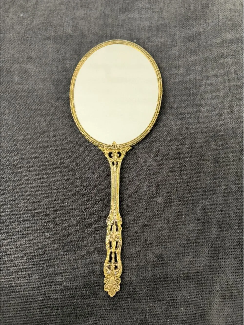 Vintage Ornate Handheld Vanity Mirror with Filigree Detail